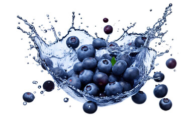 blueberries in blueberry juice splash isolated on a white and transparent background PNG