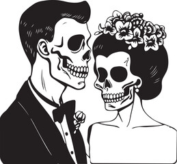 Skull Wedding, Skeleton Wedding, Halloween Wedding, Bride and groom, Wedding, new family vector illustration, SVG	