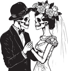Skull Wedding, Skeleton Wedding, Halloween Wedding, Bride and groom, Wedding, new family vector illustration, SVG
