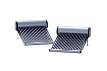 Two solar heaters isolated on white background. Modern ecological technology. 3d render
