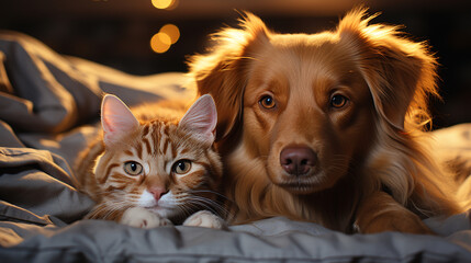 Cat and dog together. Generative AI

