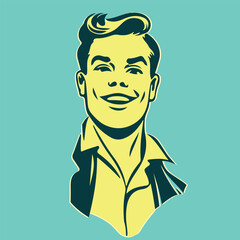 retro cartoon illustration of a handsome and happy man with vintage sketchy rough outlines