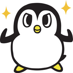 かわいいシンプルペンギン　ガッツポーズ(キラキラ付)