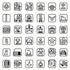 Features list for a website, back and white, icons, vector, 2D, clear icons, and silhouettes.