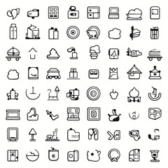 Features list for a website, back and white, icons, vector, 2D, clear icons, and silhouettes.