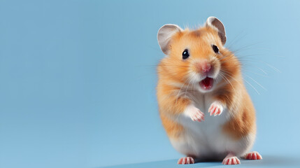 hamsters on blue pastel background, full body, close up.