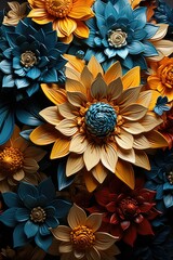 Immerse the viewer in the mesmerizing beauty of a solitary sunflower, its petals a kaleidoscope of rich and varied colors, each hue blending seamlessly.