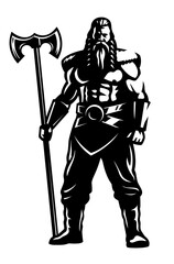 Viking warrior with an axe. Vector illustration.