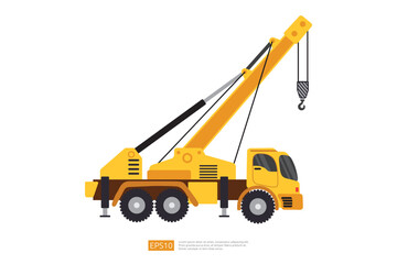 Naklejka premium yellow crane truck illustration on white background. Isolated construction vehicle car. heavy equipment commercial transportation vehicle flat vector