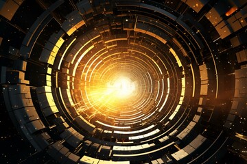 Sci-Fi Journey Through Spiral Grid Tunnel Spacecraft in Futuristic Universe Adventure Exploring