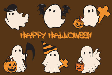 Retro Ghost Halloween t-shirt design. Cute cartoon. vintage 