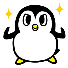 かわいいシンプルペンギン　ガッツポーズ(キラキラ付)