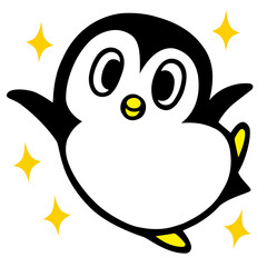 かわいいシンプルペンギン　嬉しくて万歳ポーズ(キラキラ付)