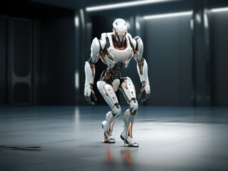 Futuristic Android Robot Cyborg in Armored Suit. Generative AI illustration.