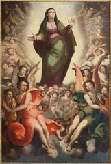 Tuinposter GENOVA, ITALY - MARCH 6, 2023: The painting of Assumption in the church Chiesa di Santa Caterina by Andrea Semino (1526 - 1594). © Renáta Sedmáková