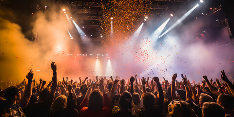 High-energy live event photography, Sold out crowd of people cheering at a concert during an outdoor music festival
