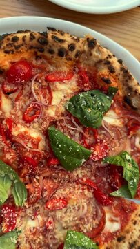 Appetizing and delicious pizza on a plate 