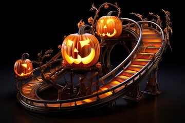 A thrilling roller coaster ride with pumpkins as a festive Halloween theme