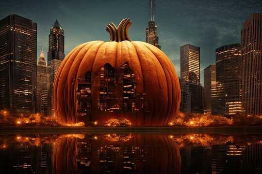 A giant pumpkin as the centerpiece in the heart of the city