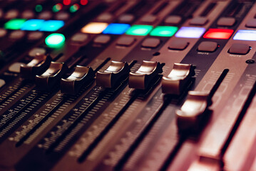 A sound mixing console in close-up