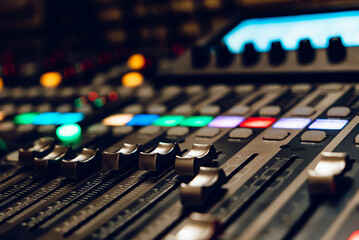 A sound mixing console up close