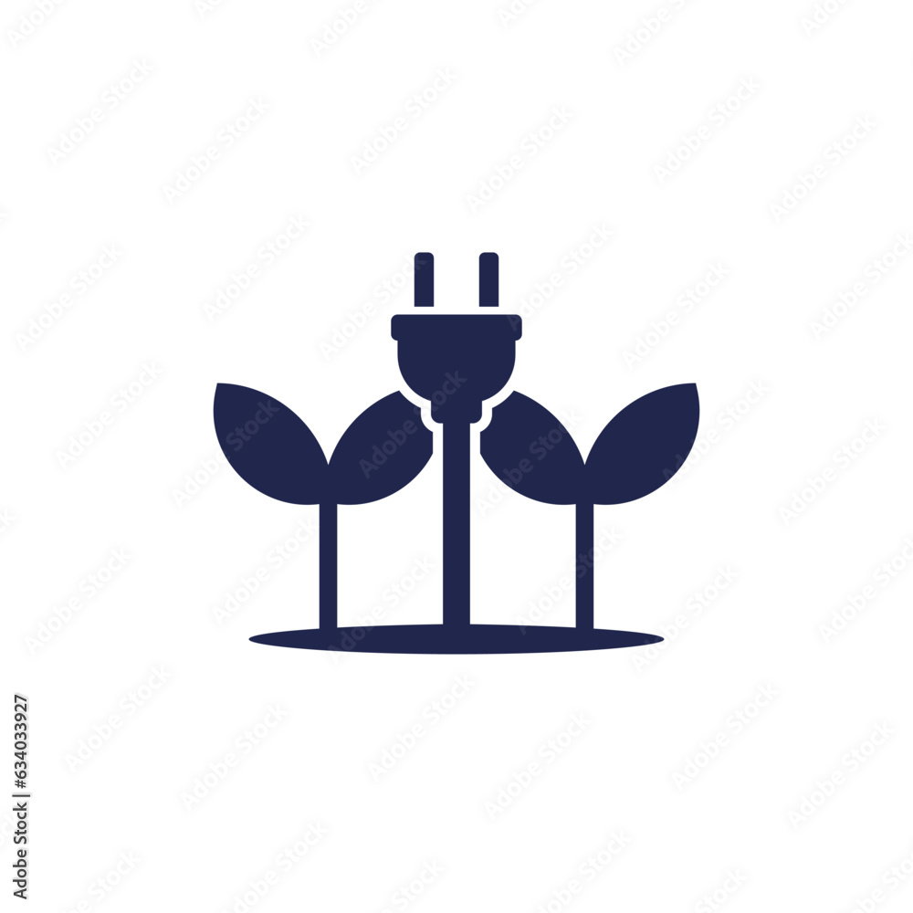 Sticker bioenergy icon, plants and electric plug