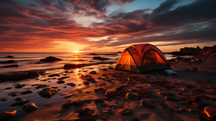 Abenteuer am Meer: Campingzelt im Abendlicht