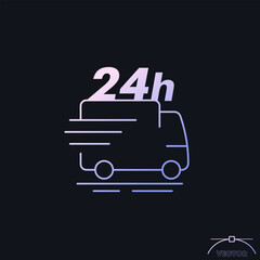 24 hours delivery icon with van, vector