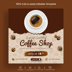 Social media posts for Coffee shop banner ads template design, cafe restaurant square flyer or poster design , coffee menu food promotional banner design