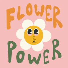 60s retro groovy flower power with daisy flower 