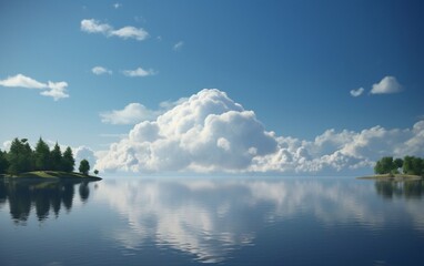 Tranquil Sky with Cloud Centroid over Calm Lake. Generative AI - obrazy, fototapety, plakaty