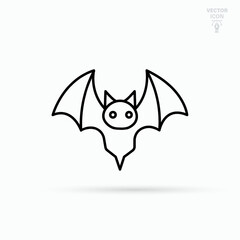 Bat animal outline icon. Halloween and holiday, flying animal. Isolated vector illustration