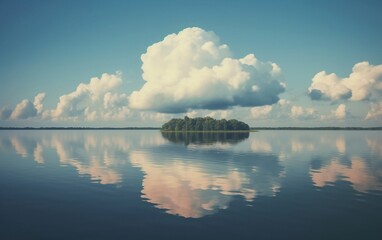 Tranquil Sky with Cloud Centroid over Calm Lake. Generative AI - obrazy, fototapety, plakaty