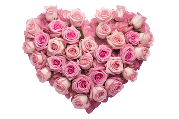 pink roses in the shape of a heart on a white background, in the style of velvia isolated PNG