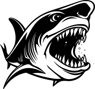 black and white shark with open mouth clip art preview