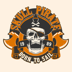 Vector of Tshirt Design of Skull Pirate With Replaceable Text in Vintage Retro Style Illustration