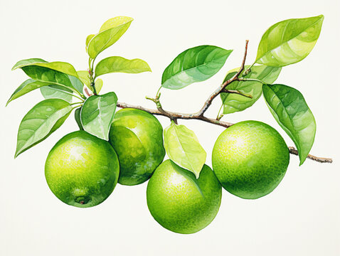 A Minimal Watercolor Painting of Limes Growing on a Farm