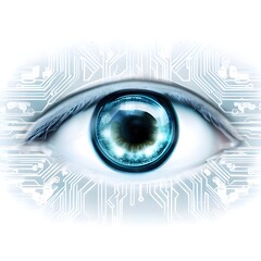 Eye technology concept, white background closeup of a single eye