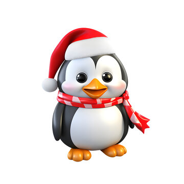 3d cute penguin character, chrismas concept