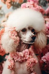 Generative AI illustration of Portrait of Funny white poodle dog
