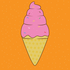 Strawberry ice cream cone with snow effect