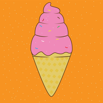 Strawberry ice cream cone with snow effect