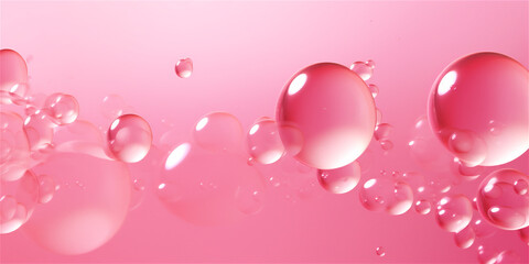 Bright pink transparent soap bubbles on pink background, ai generated - obrazy, fototapety, plakaty