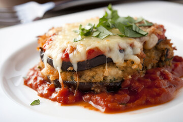 Eggplant Parmesan: A Savory, Crispy-Coated Delight with Tangy Tomato Sauce and Melted Cheese