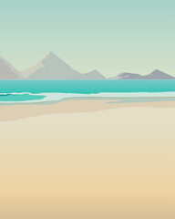 color vector illustration with the image of the summer sea coast, for the design of illustrations and scenes in the style of summer vacation and travel