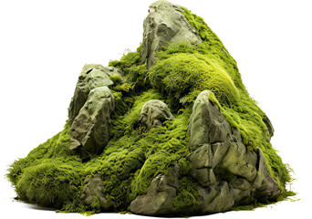 mossy rocks, collection of overgrown stones isolated, png file,