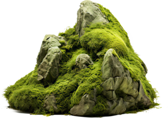 mossy rocks, collection of overgrown stones isolated, png file,