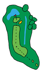 Golfbahn von einem Golfplatz mit Hindernissen und &Uuml;berflug