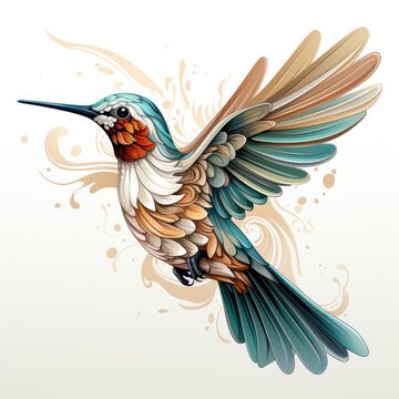 Hummingbird color drawing isolated. Tropical bird hummingbird concept art, design, logo, drawing, art. Hummingbird tattoo.