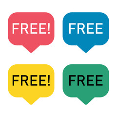 Set of Free web button sign, promotion design label icon, gratis business vector illustration
